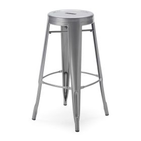 Set of 2 Steel 30-inch Bar Stools in Powder Coat Silver Finish