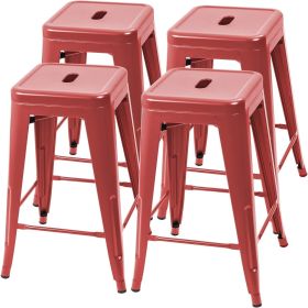 Set of 4 - 24-in. Indoor/Outdoor Backless Stacking Red Metal Barstools