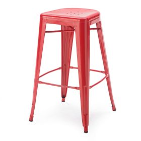 Set of 2 - Modern 30-inch Metal Bar Stools in Red Powder Coat Finish