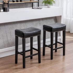 A&A Furniture,Counter Height 29" Bar Stools for Kitchen Counter Backless Faux Leather Stools Farmhouse Island Chairs (29 Inch, Black, Set of 2)