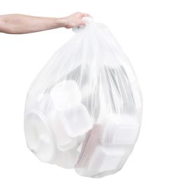 Pack of 200 Regular Duty Trash Bags, Clear 38 x 58. High Density Plastic Trash Bags 38x58. Thickness 0.55 Mil. 60 Gallon Garbage Bin Liners for Office