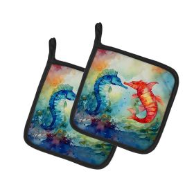 Seahorses Pair of Pot Holders Kitchen Heat Resistant Pot Holders Sets Oven Hot Pads for Cooking Baking BBQ, 7 1/2 x 7 1/2