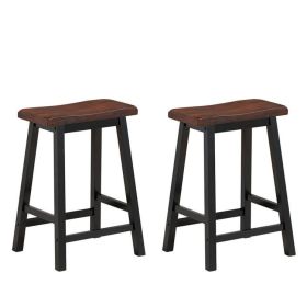 24 Inch Set of 2 Wood Counter Backless Height Saddle Stools for Kitchen and Pub