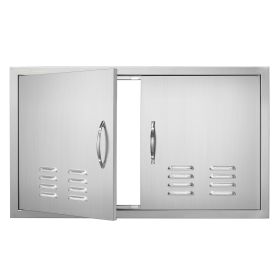 BBQ Access Door, 36W x 21H Inch Double Outdoor Kitchen Door, Stainless Steel Flush Mount Door, Wall Vertical Door with Handles and Vents