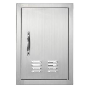 BBQ Access Door, 14W x 20H Inch Single Outdoor Kitchen Door, Stainless Steel Flush Mount Door, Wall Vertical Door with Handle and vents