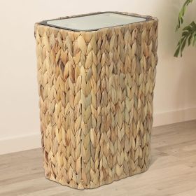 Boho Trash Can with Lid for Bathroom,2.6Gallon Small Rattan Garbage Can with Press Top Lid