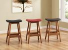 Solid Wood Walnut Finish Counter Height Stools Set of 2 Matt Black Faux Leather Seat Mid-Century Modern Barstools Kitchen Dining Furniture