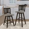 Counter Height Chairs Set of 2, Black Gray 360-degree Swivel Chair Solid Rubberwood Kitchen Dining Furniture, Vertical Slat Back