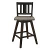 Counter Height Chairs Set of 2, Black Gray 360-degree Swivel Chair Solid Rubberwood Kitchen Dining Furniture, Vertical Slat Back