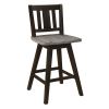 Counter Height Chairs Set of 2, Black Gray 360-degree Swivel Chair Solid Rubberwood Kitchen Dining Furniture, Vertical Slat Back