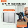 BBQ Access Door, 33W x 22H Inch Double Outdoor Kitchen Door, Stainless Steel Flush Mount Door, Wall Vertical Door with Handles, for BBQ Island