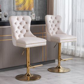 A&A Furniture,Thick Golden Swivel Velvet Barstools Adjusatble Seat Height from 27-35 Inch (Color: as Pic)