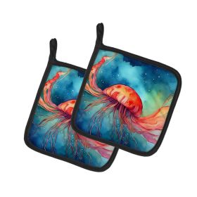 Jellyfish Pair of Pot Holders Kitchen Heat Resistant Pot Holders Sets Oven Hot Pads for Cooking Baking BBQ, 7 1/2 x 7 1/2 (Default: Default)